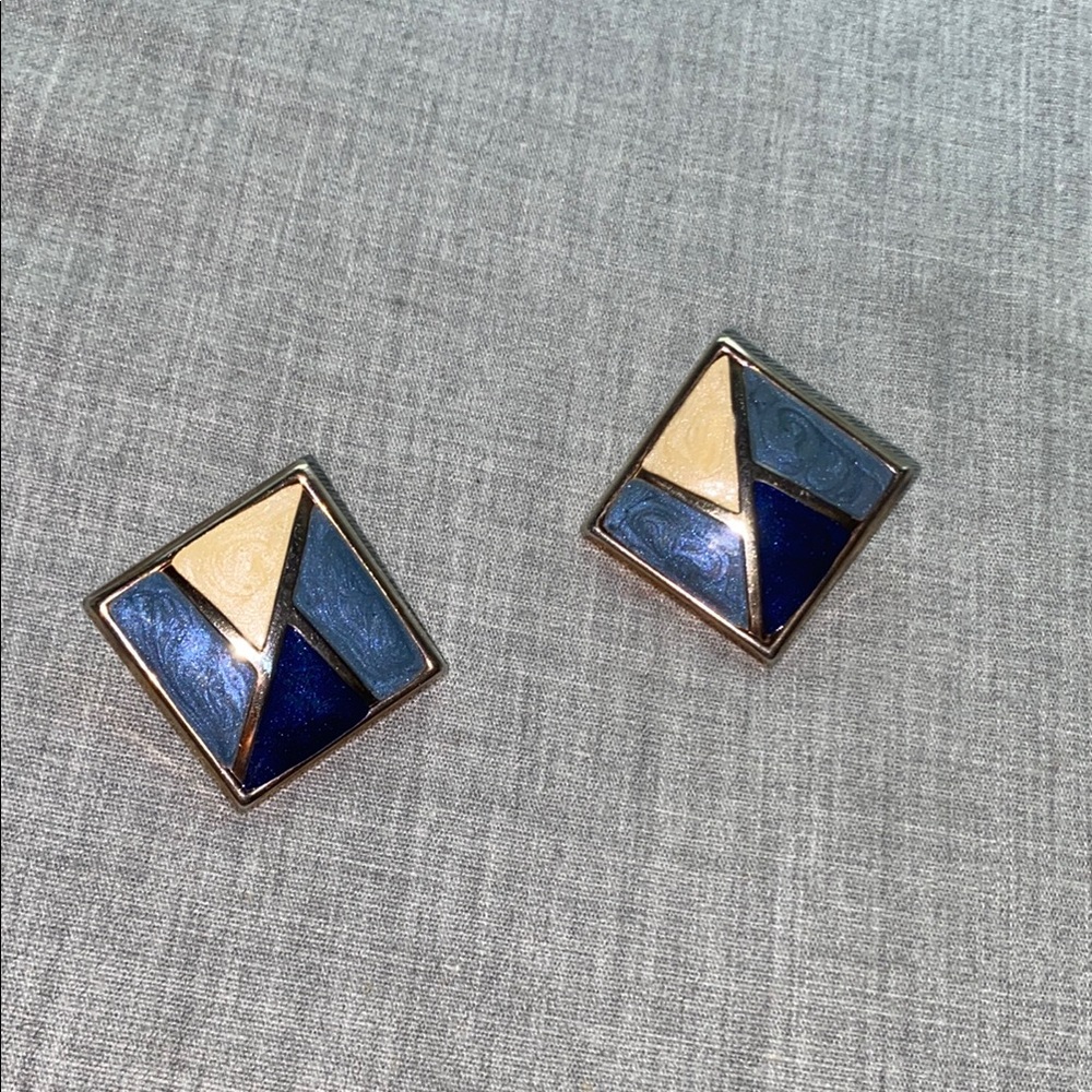 Geometric Blue and Gold Earrings